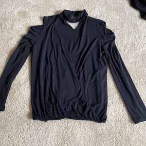 Revolve Krisa Black Cold Shoulder Choker Top